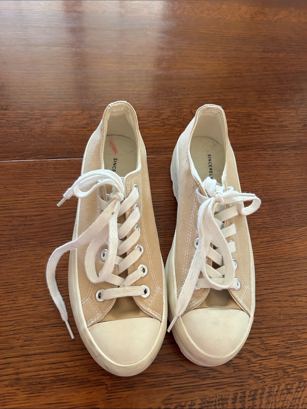 Sincerely Jules Beige Canvas Lace-Up Sneakers